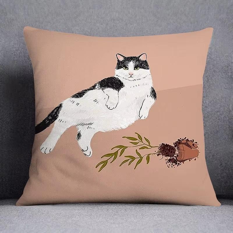 1Pc Double Sided Printed Cute Cat Pattern Pillowcase Adorable Feline Design Cushion Cover For Sofa Bedroom Home Decor No Pillow
