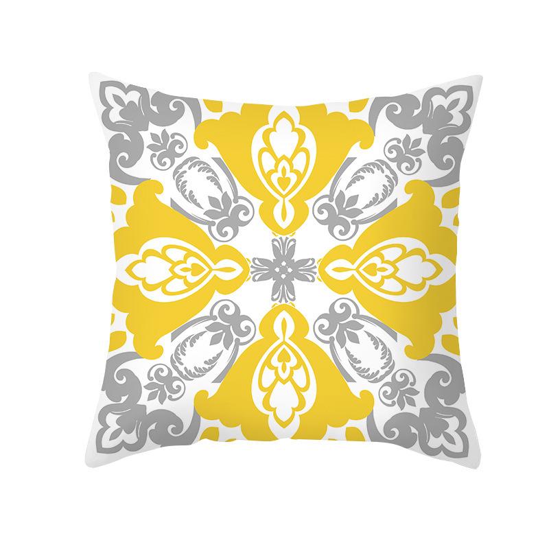 Nordic Simple Peach Leather Velvet Pillowcase Yellow and Gray Geometric Pattern Office Sofa Pillowcase