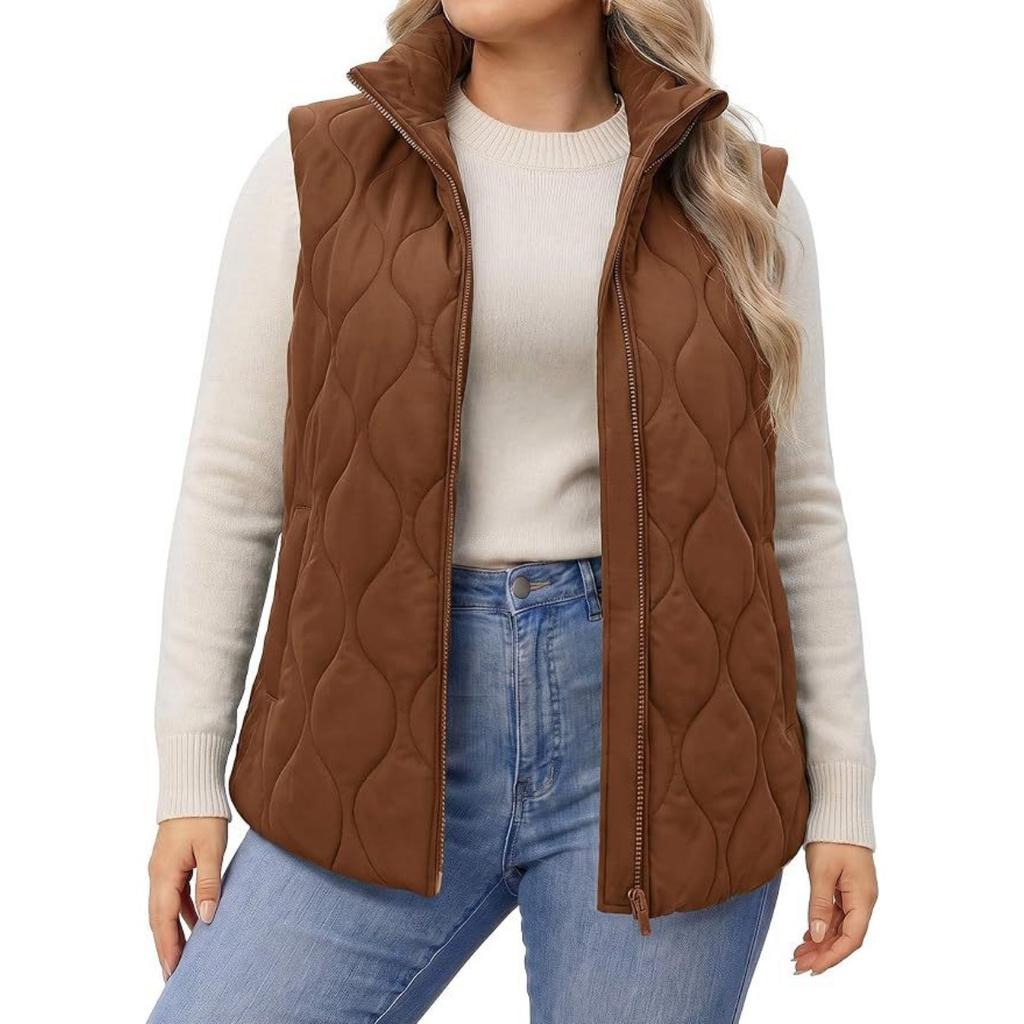 New Women's Stand Collar Quilted Padded Vest, Sleeveless Zipper Short Cotton Waistcoat, Fall Winter Outerwear