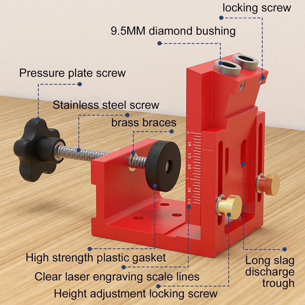 Inclined Hole Drilling Positioner, Adjustable Pocket Hole Jig Kit, 15 Degrees  Angle Aluminum Alloy Woodworking