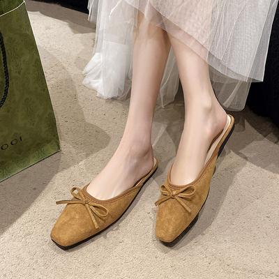 Pantofole basse retrò con fiocco e tacco spesso da donna, scarpe nuove di primavera, ballerine slip-on, mezze pantofole