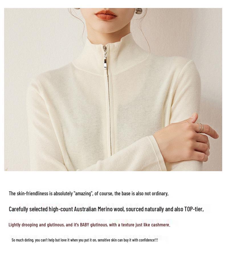 Lekasha Women's Slim Fit Stand-Up Collar Knit Cardigan - High-Quality Imitation Wool, Zipper, for Autumn/Winter.