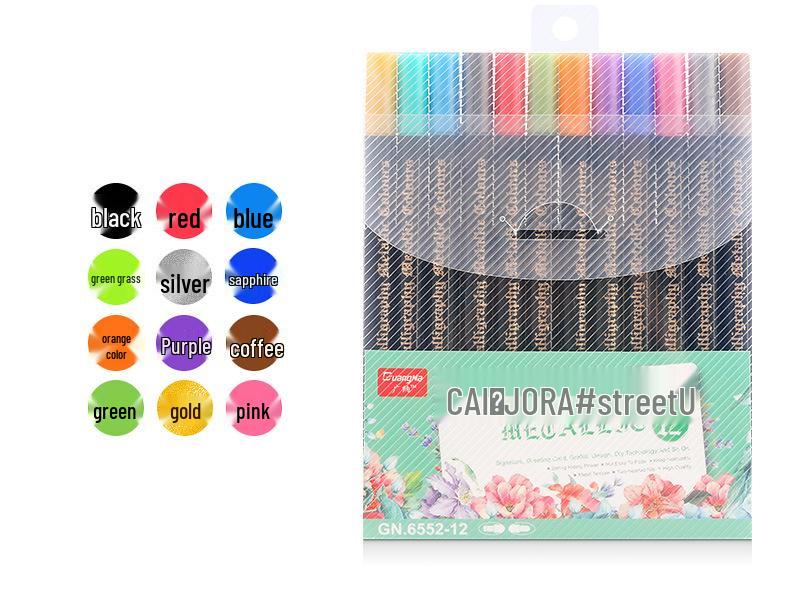 24 Color Metallic Double-Ended Wide Tip Water-Based Erasable Paint Marker Pen for Art