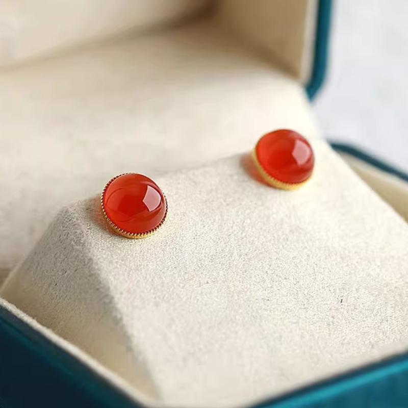 Classic and Minimalist Ruby Earings Stud New In Charms Red Circular Earrings for Women Suitable for Daily Jewelry Gifts Banquets