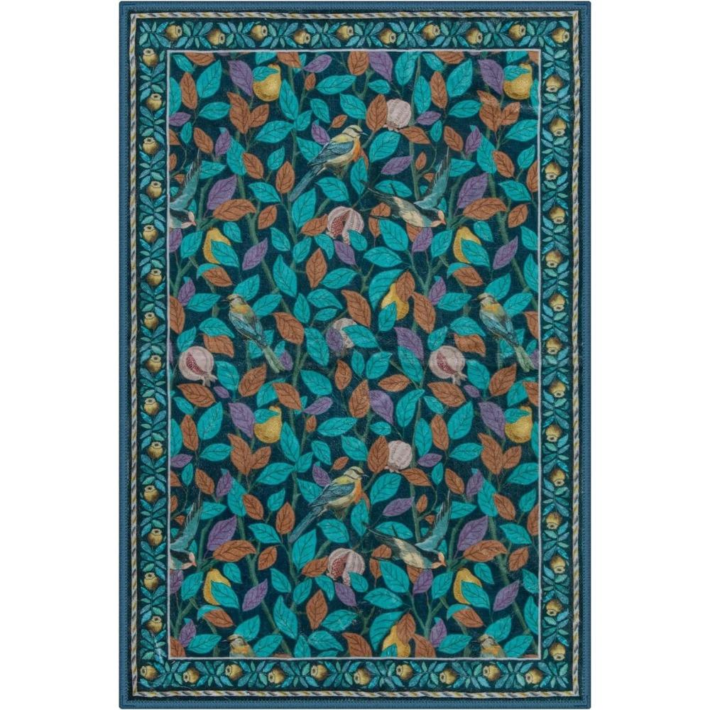 Living Room Carpet Non-slip Machine Washable Soft Floor Mat Green Plant Retro Ethnic Style Rugs Large Size Home Decoration Mats