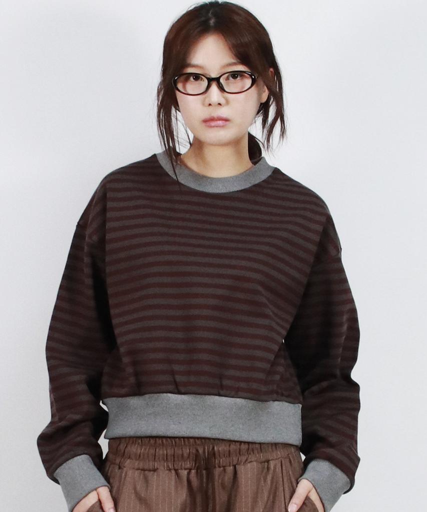Deumakeu Stripe Crop Sweatshirt -Burgundy