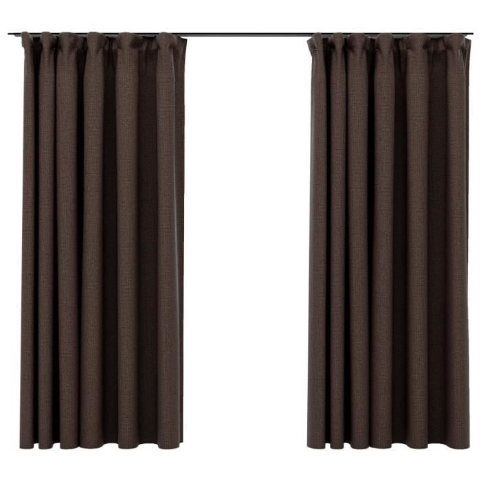 VidaXL Blackout Curtains Linen Look and Hooks 2 Pcs Taupe 140x175cm