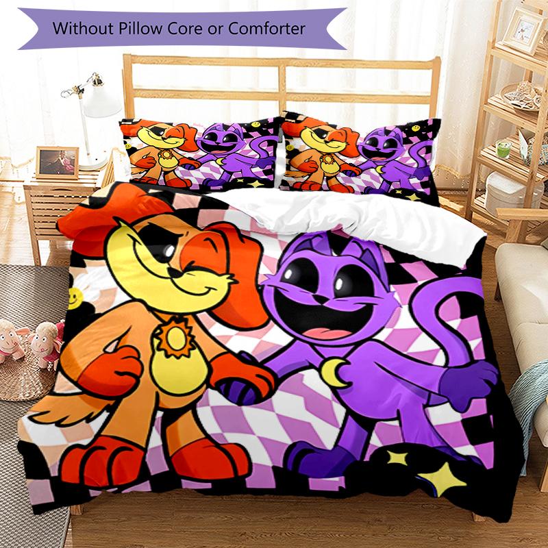 3pcs Smiling Critters1 Pattern Bedding Set Duvet Cover Set Includes Duvet Cover &pillowcases, Perfect All Season Bedroom Decoration & Gift