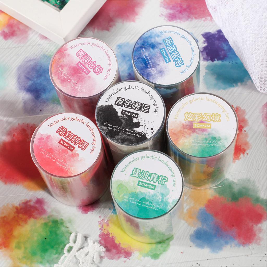 Decorative Tape 50mmX2M Watercolor Scenery Tape Scrapbooking Tape for Scrapbooking Journal Planner Photo Album Wrapping