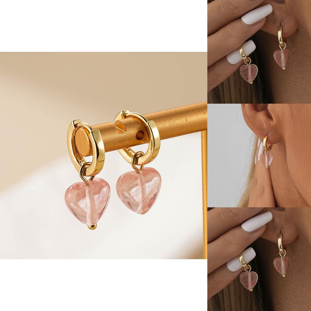 Heart Pink Stylish Crystal Earrings For Women Creative Fashion Jewelry