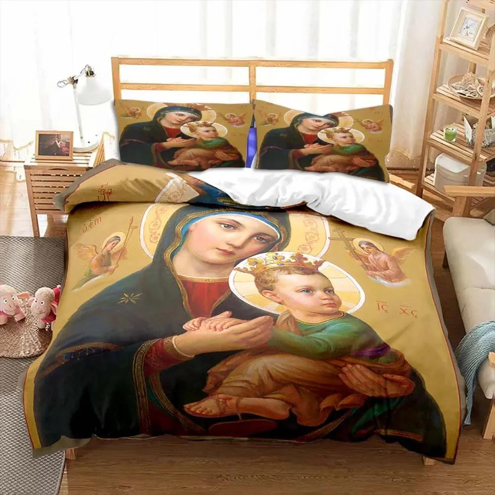 Jesus Virgin Mary Theme Children Room Bedroom Bedding Set Comforter Cover Kids Bed Polyester Duvet Cover Set With Pillowcase