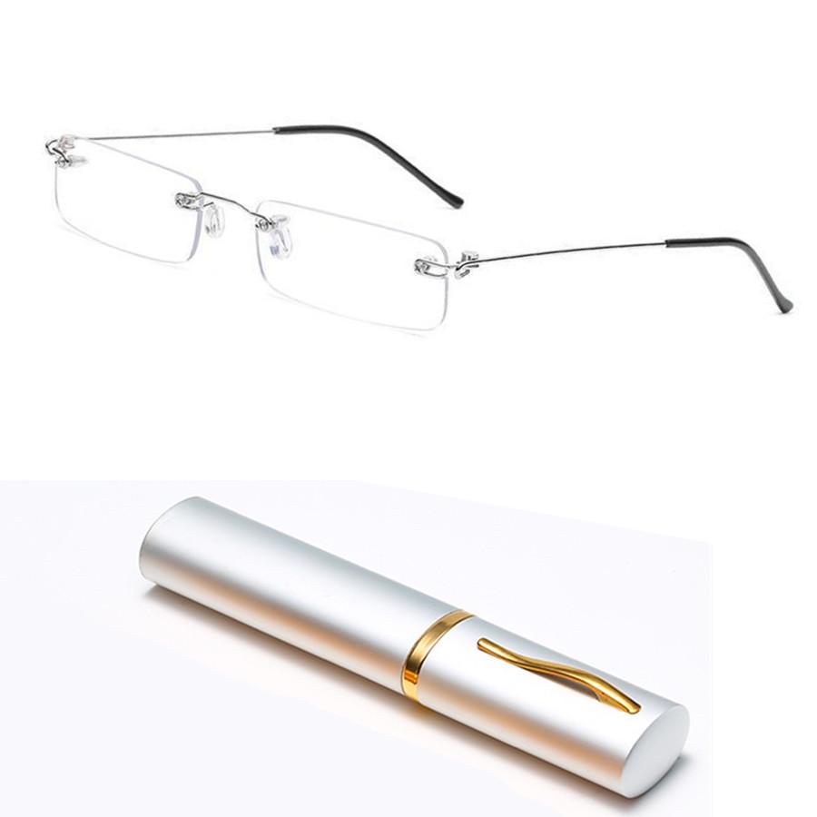 

Reading Glasses Rimless Light Weight Anti Blue Light Reader Presbyopic Eyeglass With Case Men Women Computer Work Eyewear +1.0 1.5 2.0 2.5 3.0 3.5 4.0 +4.00 серебряный