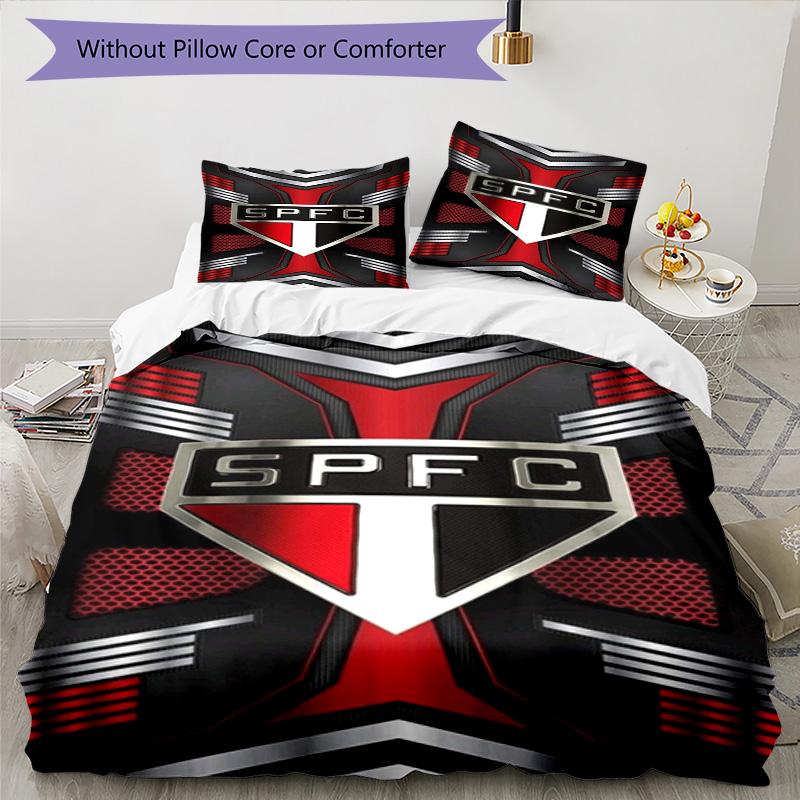 Paulo Fc Emblem Printed Pattern Duvet Cover Set – Includes 1 Duvet Cover and 2 Matching Pillowcases Bedroom Decor Christmas Gifts