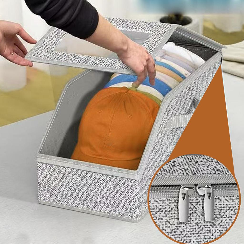 Baseball Cap Storage Box Large Capacity Dustproof Zipper Storage Box Stackable Hat Holder Box Can Hold 24 Caps Hat Organizer