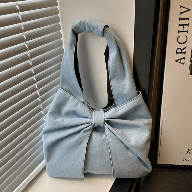 

Модная и Минималистичная Джинсовая Сумка на Одно Плечо Изысканный Бант Нишевая Сумка-Тоут для Поездок на Работу AVE 35x0.5x26cm светло-синий