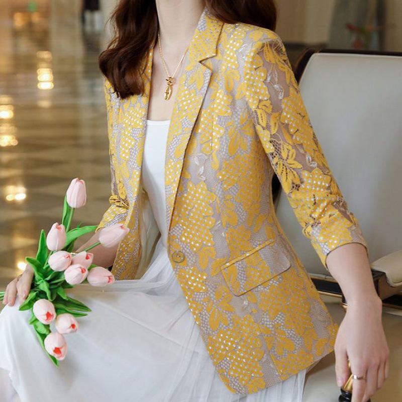 Women's Lace Suit Jacket - Slim Fit, Korean Style, Spring/Autumn 2025 Fashion