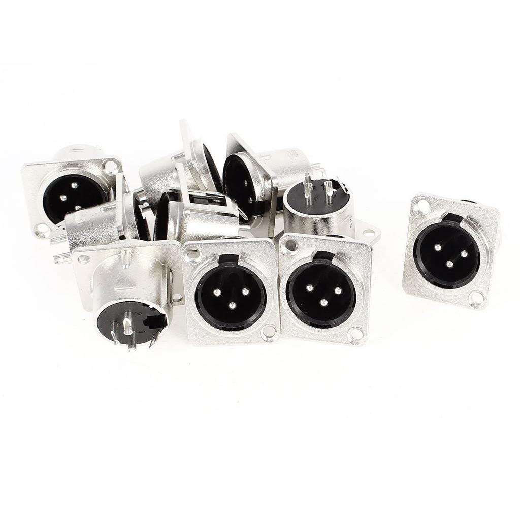 uxcell 3-pin XLR Male Chassis Metal Panel Mount Socket PCB Panel Jack Audio Studio Speaker Microphone Connector Silver Tone 10pcs