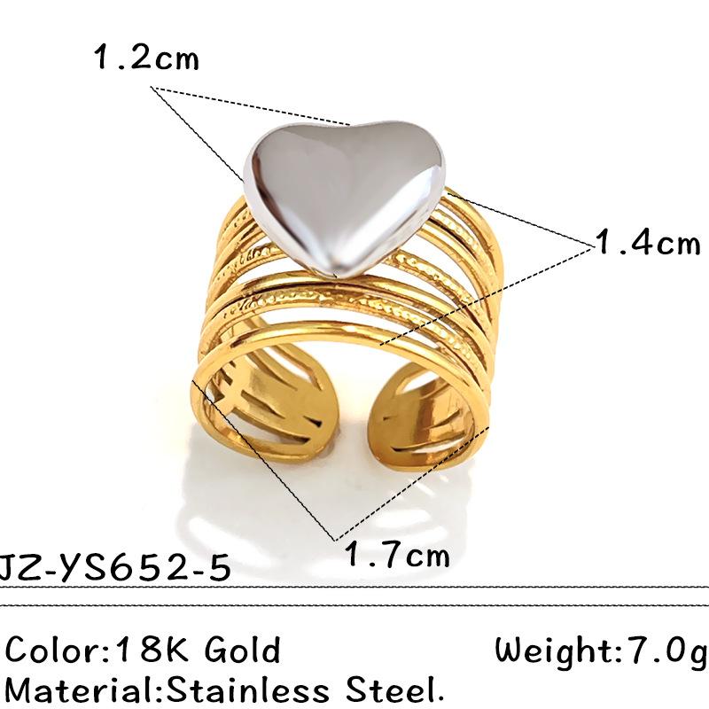 Stainless Steel Angel Wing Ring Unisex Color Block Heart Star Multi-layer Stackable Open Ring Punk Wide Non-fade Hand Jewelry