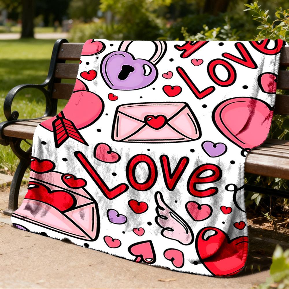 1pc Love, Valentine's Day Outdoor Blanket - Soft Flannel Cozy for Travel & Camping - All-Season Warm Bed Cover, Machine Washable yy251229086
