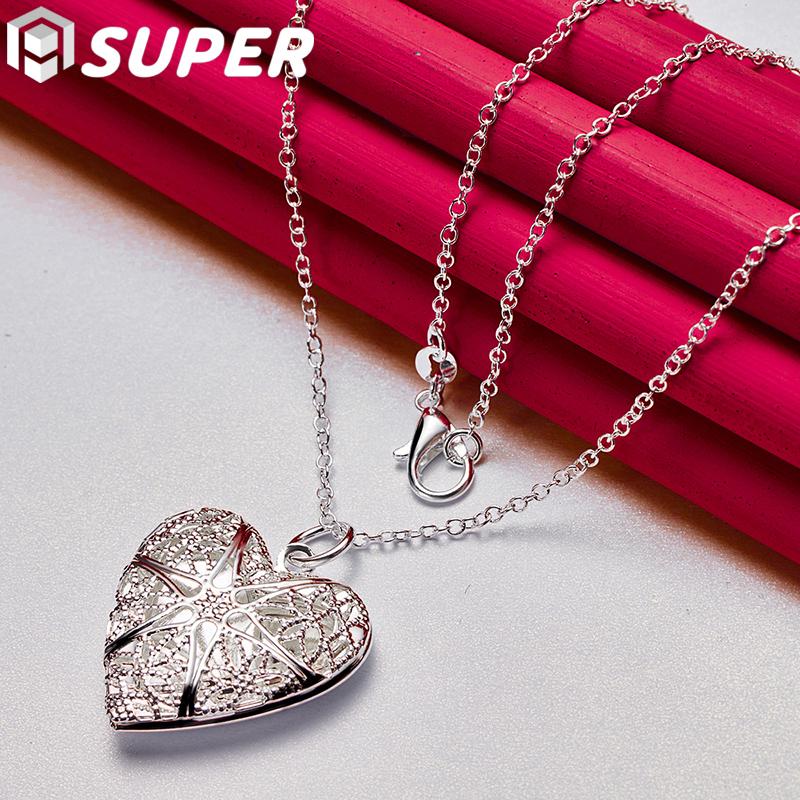 925 Sterling Silver Photo Frame Pendant Necklace Jewelry