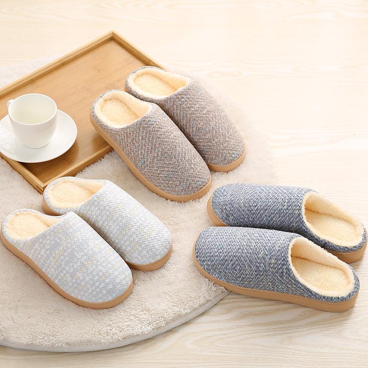 Cotton slippers warm and piled thickened anti-slip shoes winter fluffy shoes men and women thick soles
