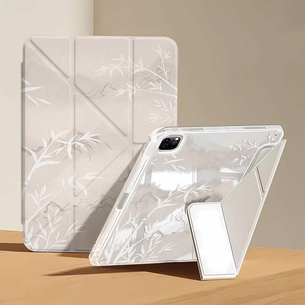 White and green bamboo forest is suitable for Y-fold apple ipad11 flat case air7/6 protective case pro anti-drop 5/4 with pen slot