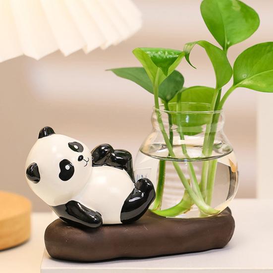 Desktop Glass Planter Vase Holder Small Cute Ceramic Panda Hydroponic Vase Decorative Flowers Plants Pot for Desk Table