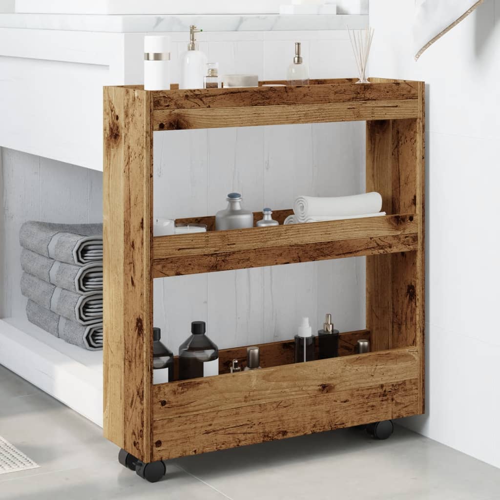Narrow 3-storey Bathroom Storage Cart, Sofa Side Storage Shelf, Hallway Shelf, 60x18x70cm