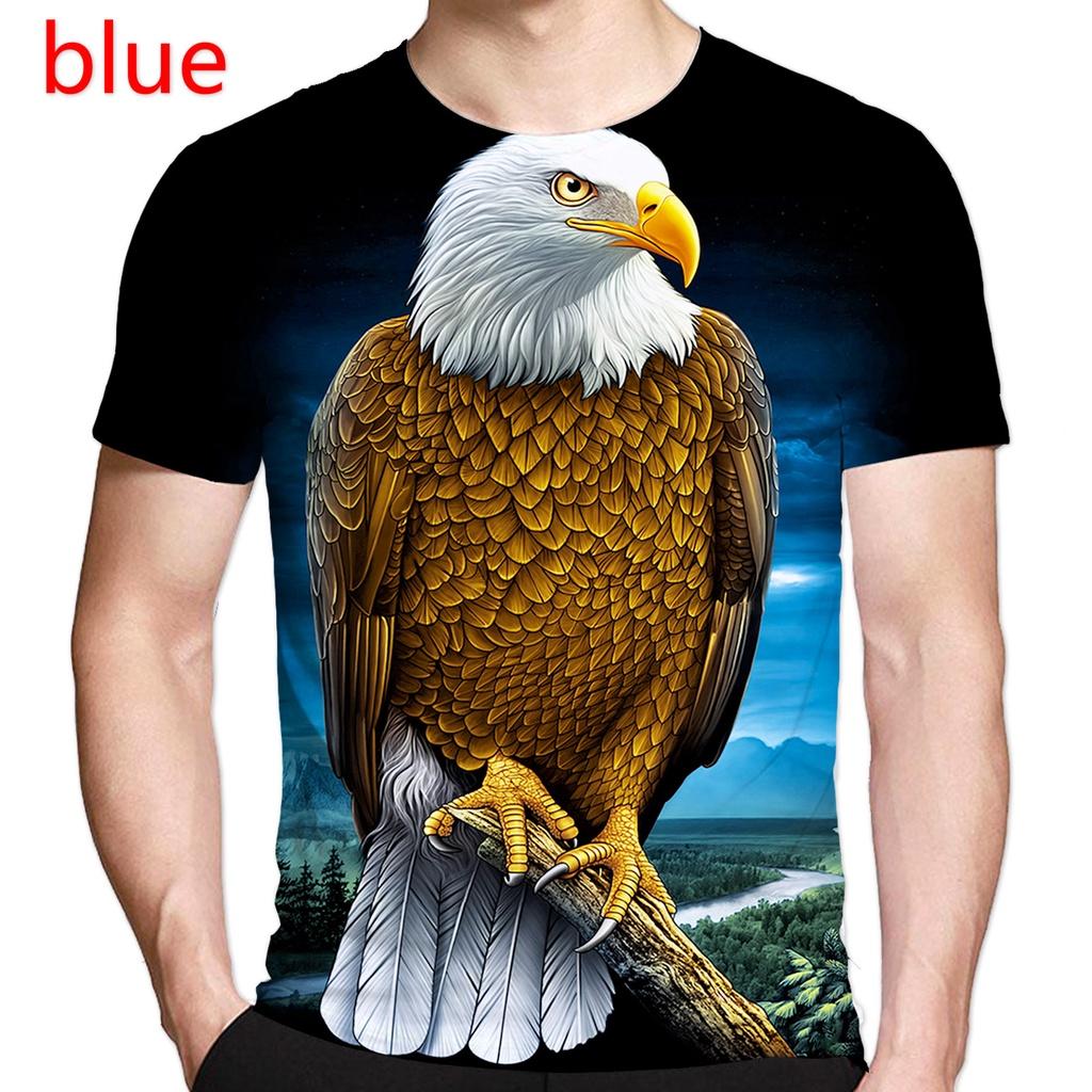 2026 Summer Fashion 3D Printed Short Sleeve T Shirt Casual Animal Eagle Hip Hop Rock Personality Creative O Neck Tee Men