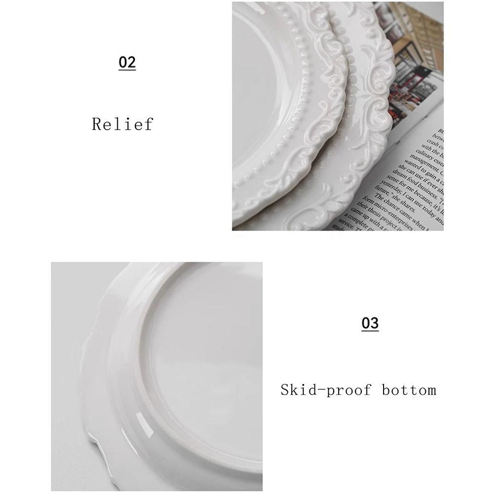 Embossed Design Ceramic Dessert Plate White/Yellow Color Western Dining Tableware  Kitchen Use