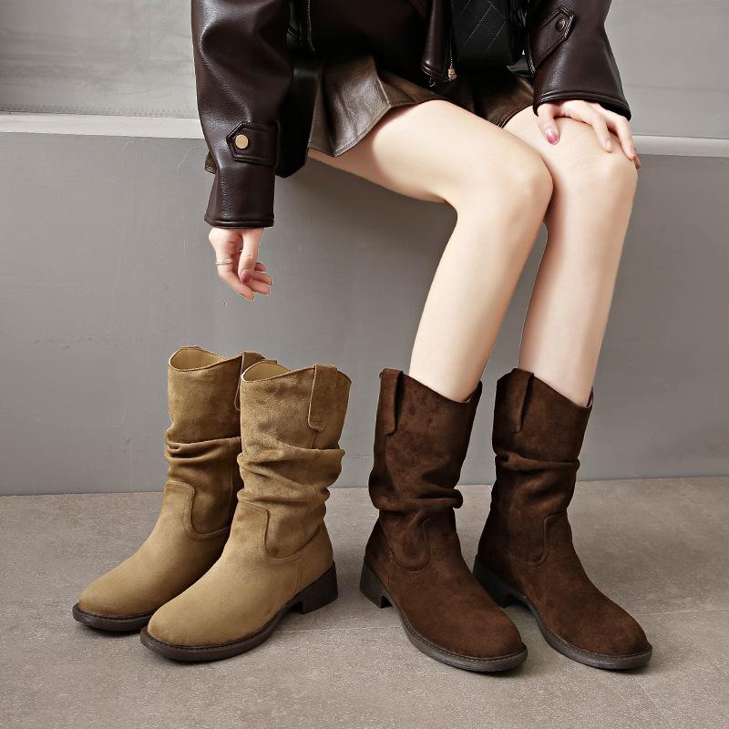Short Boots Children's Coarse Heel Medium Tube Pile Boots Women's Summer 2025 New Autumn Merad Western Cowboy Martin Boots