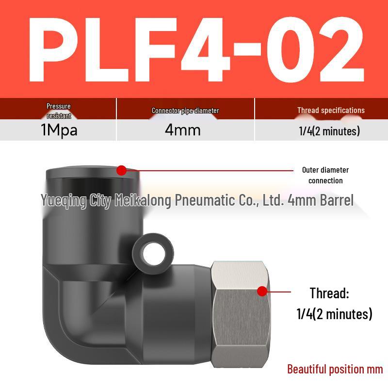 90° Pneumatic Air Hose Quick Connector, Double Push-to-Connect, Internal Thread, PLF Elbow