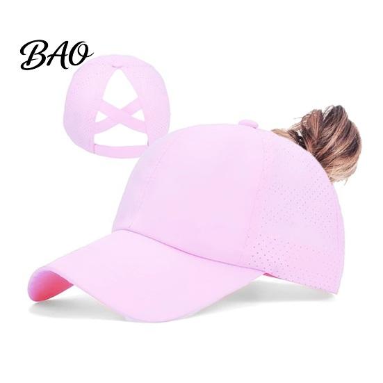 Adjustable Baseball Cap Women Cap, Elastic Straps Quick-Drying Sun Hat, Breathable Workout Hat Criss-Cross Ponytail Design for Running Yoga