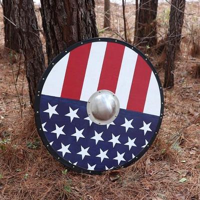 Sterren en strepen USA Viking stijl Gokstad Shield handgemaakte functionele Amerikaanse vlag houten kostuum re-enactment groot rond LARP-schild