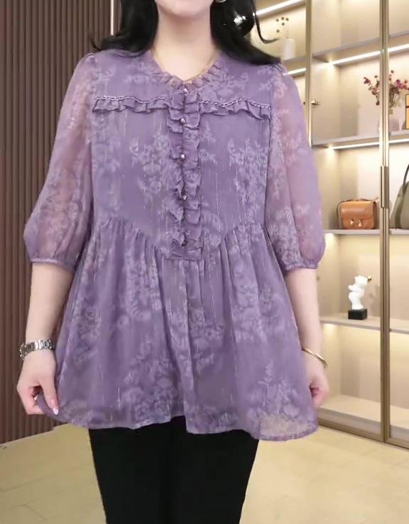 Summer Chiffon Print Rich Lady Fashion Plus Size Top