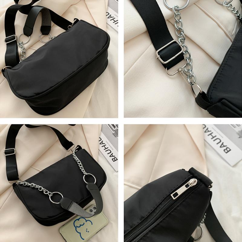Neformální crossbody kabelky pro ženy s řetízkovým nylonovým jednobarevným ramenem