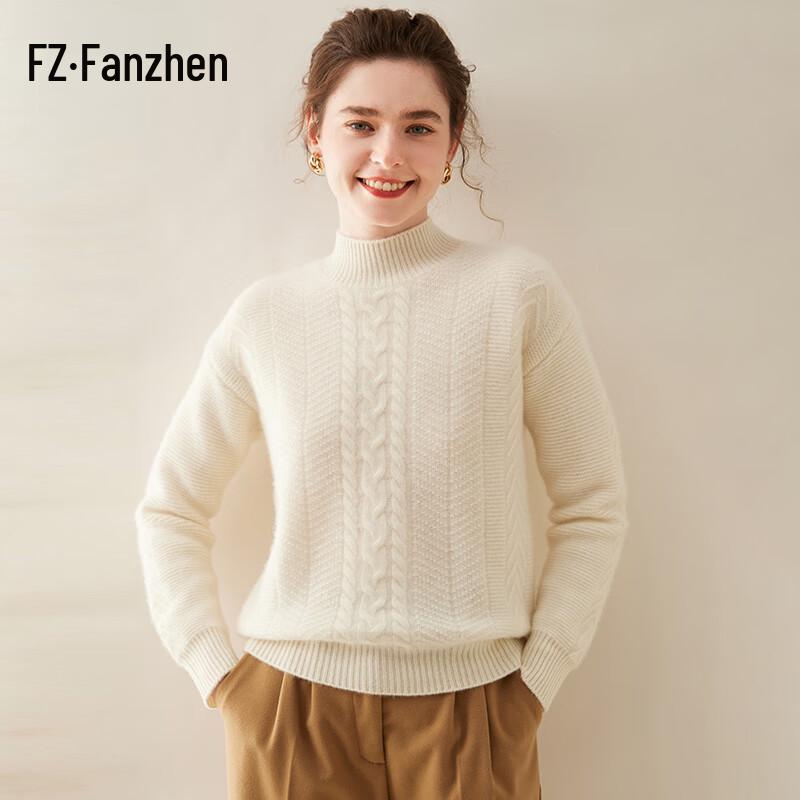 Fanzhen Women's Thickened Semi-High Collar Cashmere Blend Pullover