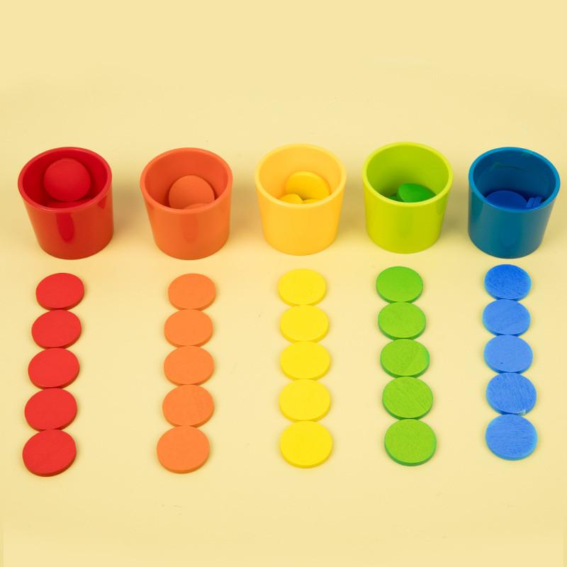Montessori Wooden Color Matching Puzzle Cups Developmental Toy For Kid Preschool