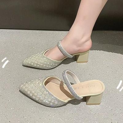 Women Slippers Pointed Toe Shoes for Women  Party High Quality Slippers Solid Color Heeled Slides Fashion New Slippers