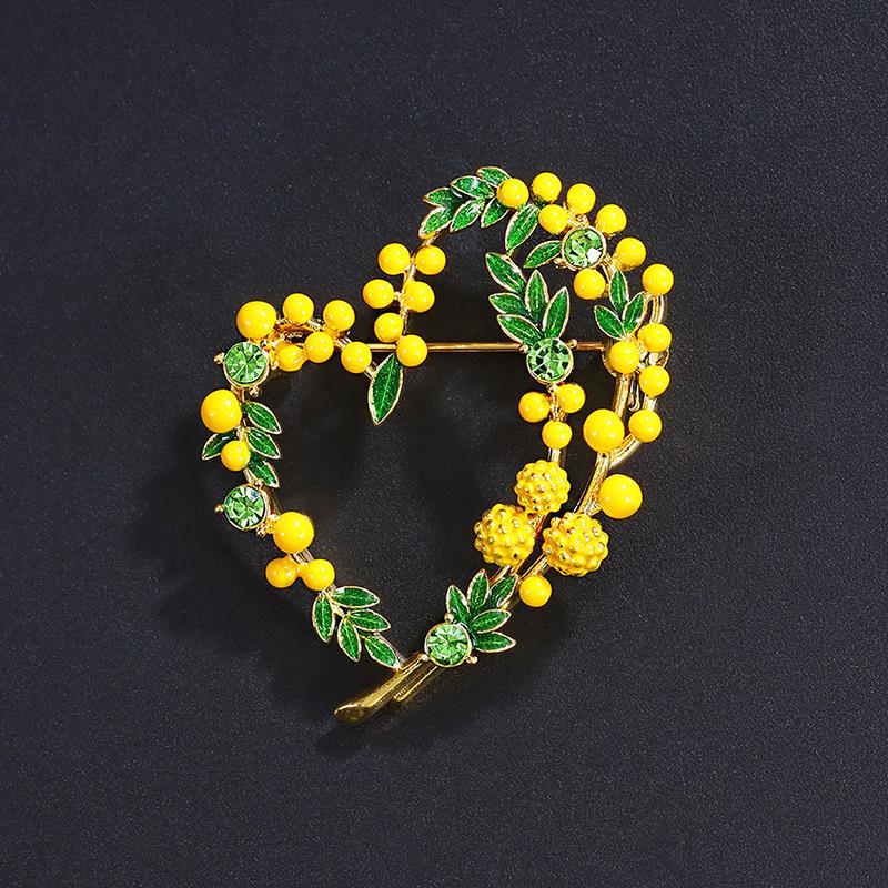 Mimosa Brooch Beautiful Fruits Heart Brooches For Women Unisex 2-Color Enamel French Style Love Party Office Brooch Pins Gifts