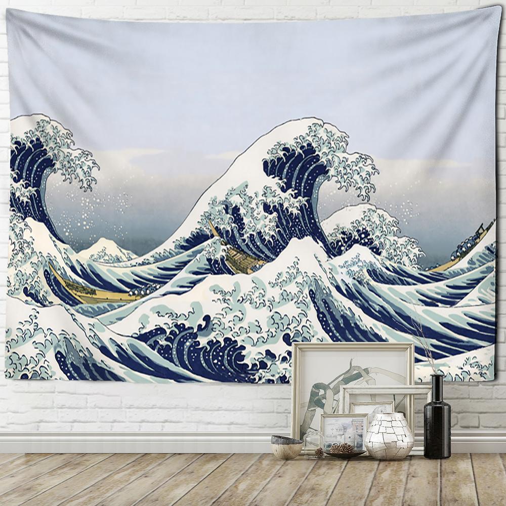 Japan Kanagawa Oil Painting Tapestry Wall Hanging Hippie Bohemian Style Simple Aesthetics Room Home Decor