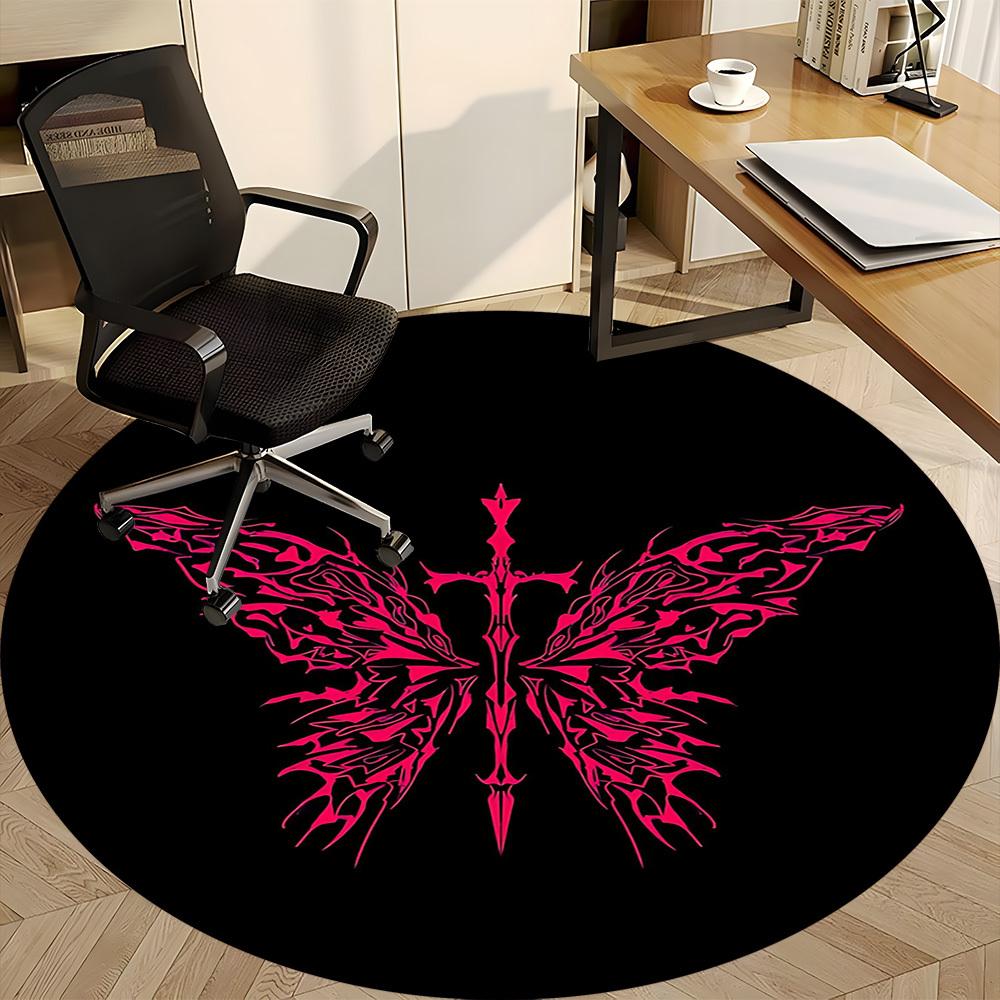 1PC Butterfly Sword Office Round Area Rug, Indoor Mat Suitable For Office, Under Office Chairs Bedroom Living Room Home Decor, Room DecoT1223064
