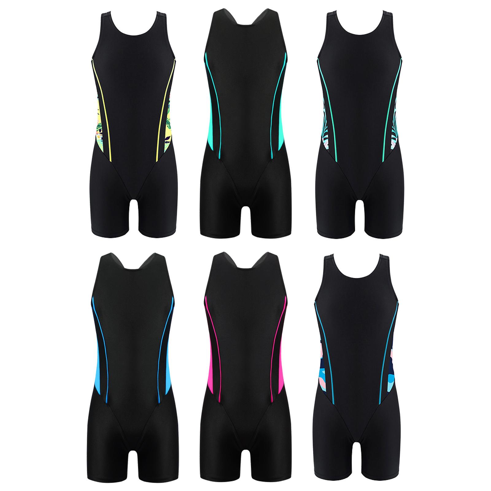 

Girls Open Back Swim Bodysuit Round Neck Sleeveless Print Short Jumpsuit One Piece Beach Pool Bathing Suit