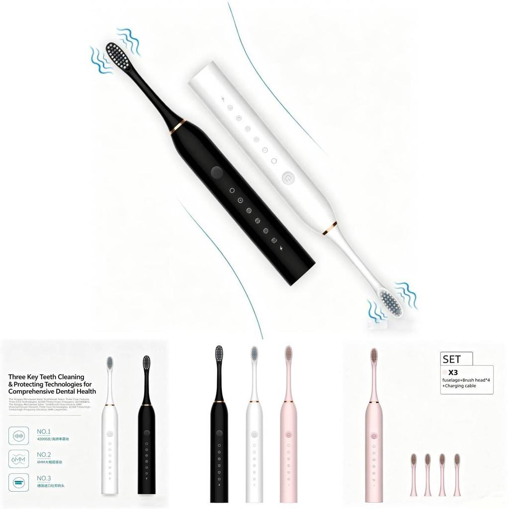 Portable Electric Toothbrush Set For Adults With Soft Bristles And Multimode Functionality