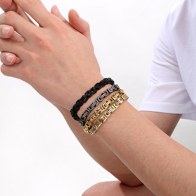 Factory  Men's Stainless Steel Byzantine Chain Bracelet King Chain Bracelet Hip Hop Chunky Chain Bracelet