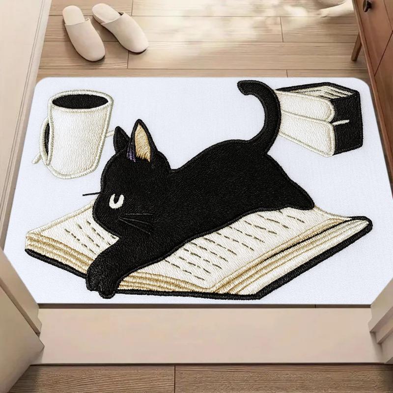 Black-cat Bath Mat Non-slip Entrance Floor Carpet Laundry Room Kitchen Rug Home Decoration Welcome Mat Machine Washable