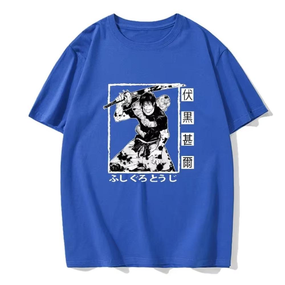 Men's Summer European Size Short Sleeved Anime Print Street Clothing Retro Washed T-shirt Men's Harajuku Pattern Print