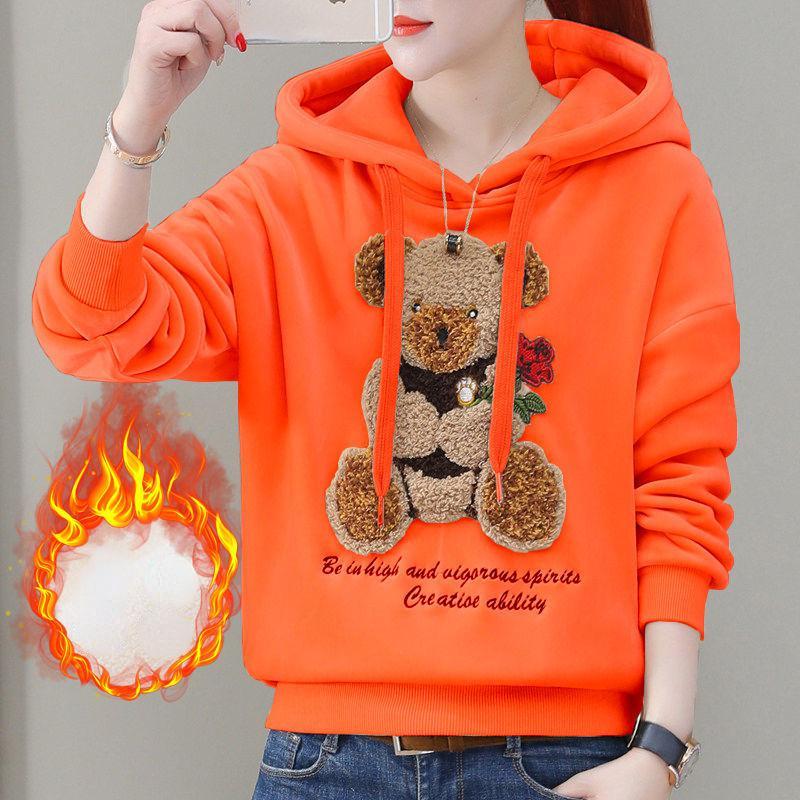 

Осенне-зимние утолщенные флисовые женские толстовки с вышивкой, свитер, уличная одежда, пуловеры с заниженными рукавами L оранжевый