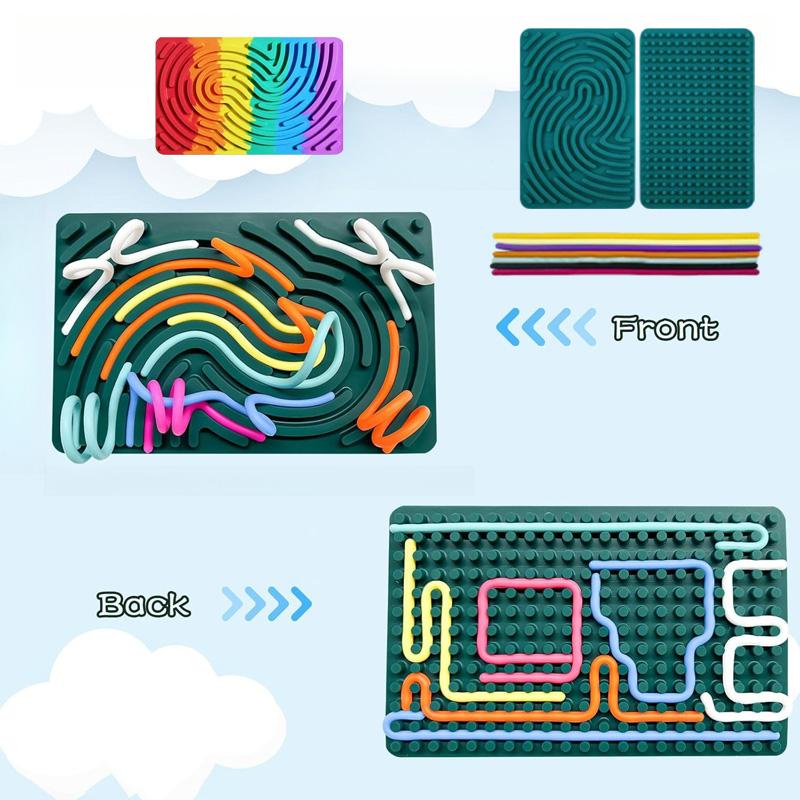 Sensory Activity Board for Kid Busy Board Motor Skills Montessori Toy Relaxing Stress Colored Silicone Rod Travel Toys Gifts Boy