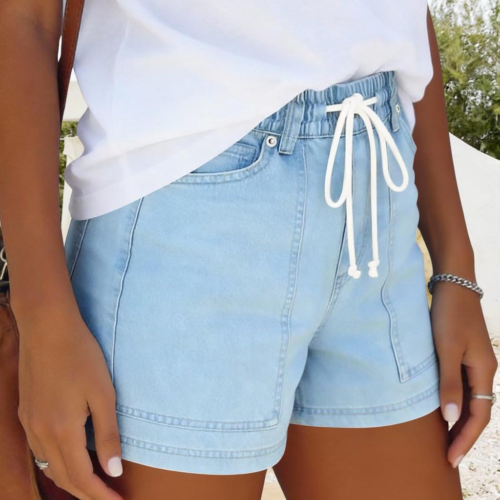 Damskie Kolorowe Jeansowe Szorty Stretch Slim Fit z Przetarciami